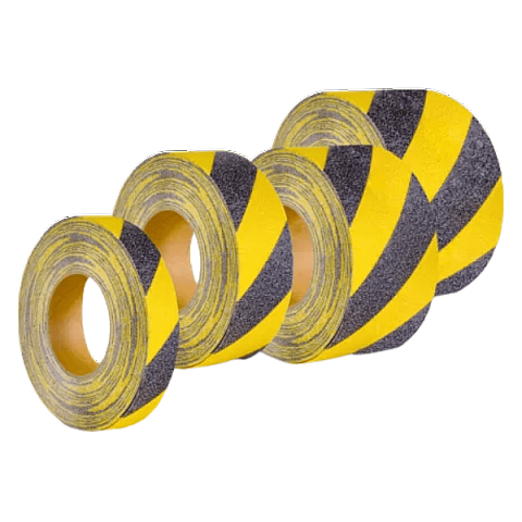Эластичная (без абразива) противоскользящая фотолюминисцентная лента, желто-черная